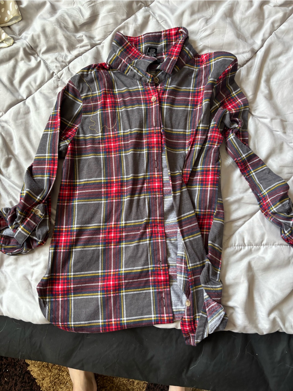 Women's Red and Gray Plaid Button-Up Shirt